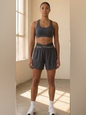 Daniel Patrick Women's Crossover Waistband Logo Lounge Shorts | Gray | Size‎ M